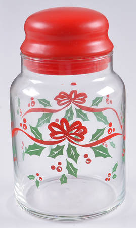 Winter Holly (Green Band, Corelle) Medium Glassware Canister