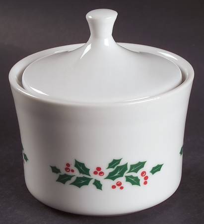 Winter Holly (Green Band, Corelle) Sugar Bowl & Lid