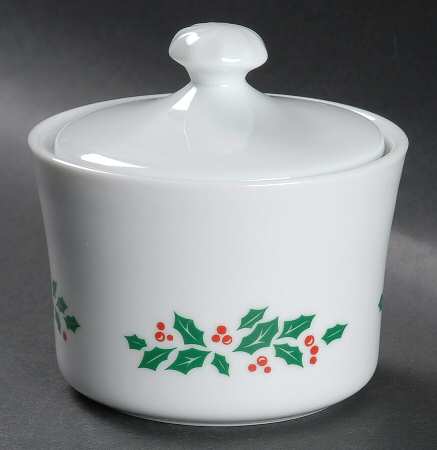 Winter Holly (Green Band, Corelle) Sugar Bowl & Lid