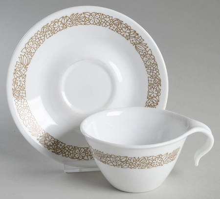 Woodland Brown (Corelle) Flat Cup & Saucer Set