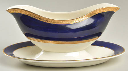 Admiral Blue Gravy Boat with Attached Underplate