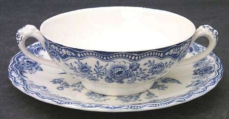Bristol Blue Scalloped Footed Cream Soup Bowl & Saucer Set