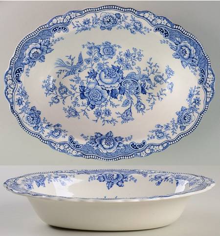 Bristol Blue Scalloped 9" Oval Vegetable Bowl