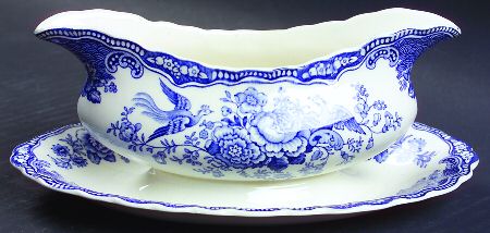 Bristol Blue Scalloped Gravy Boat with Attached Underplate