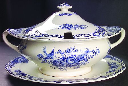 Bristol Blue Scalloped Tureen & Lid w/Underplate