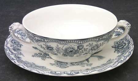 Bristol Dove Grey Footed Cream Soup Bowl & Saucer Set