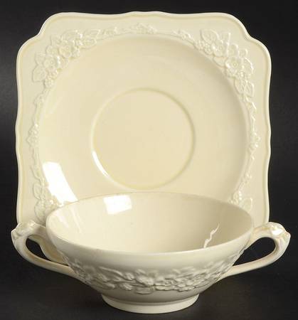 Gainsborough (All White)(Also A Shape) Flat Cream Soup Bowl & Saucer Set