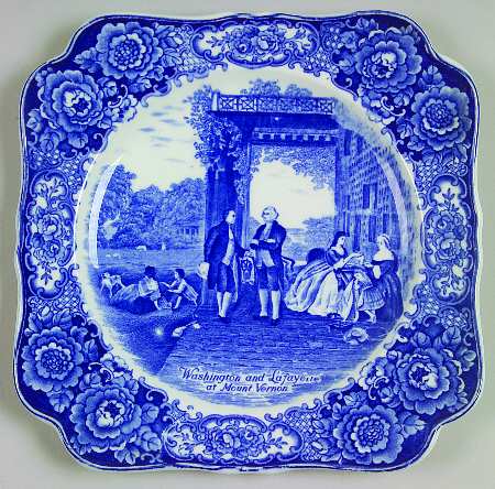 George Washington Memorial Blue Square Luncheon Plate