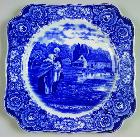 George Washington Memorial Blue Square Luncheon Plate
