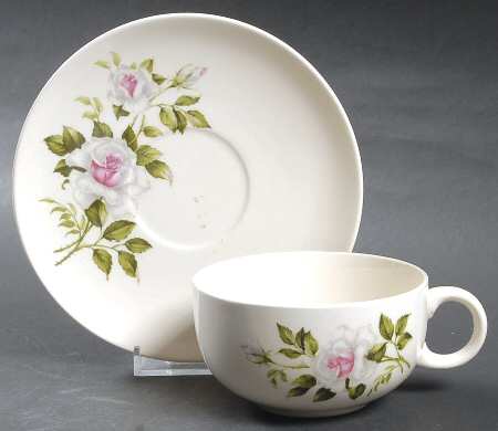 Dinner Rose Flat Cup & Saucer Set by Crooksville