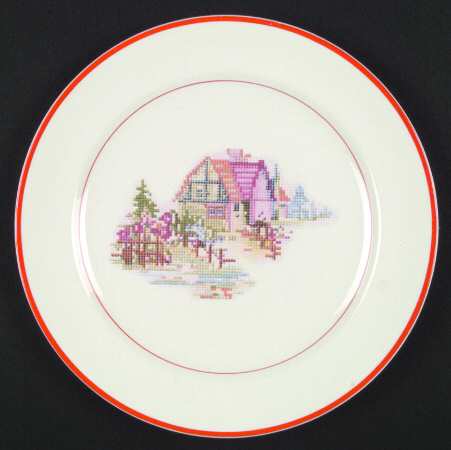 Petit Point House (Red Trim & Verge) Dinner Plate
