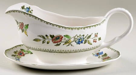 Davenport Green Multicolor Gravy Boat with Attached Underplate
