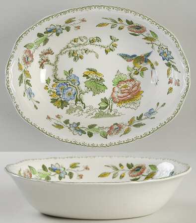 Davenport Green Multicolor 9" Oval Vegetable Bowl