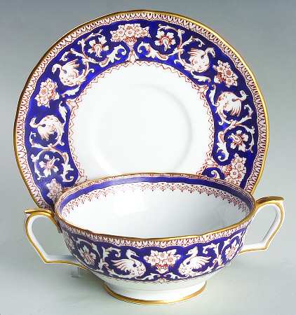 Ellesmere Cobalt Blue Footed Cream Soup Bowl & Saucer Set