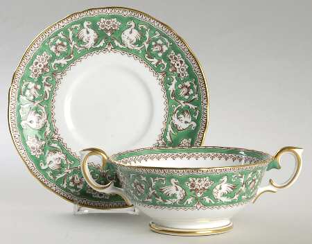 Ellesmere Green Footed Cream Soup Bowl & Saucer Set