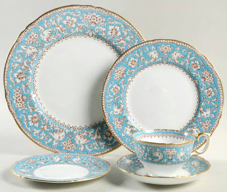 Ellesmere (Turquoise, Gold Trim) 5 Piece Place Setting