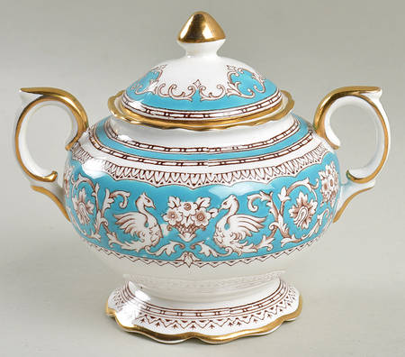 Ellesmere (Turquoise, Gold Trim) Sugar Bowl & Lid