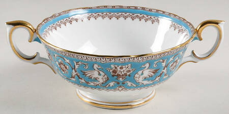 Ellesmere (Turquoise, Gold Trim) Footed Cream Soup Bowl