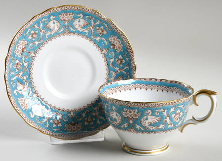 Ellesmere (Turquoise, Gold Trim) Footed Cup & Saucer Set