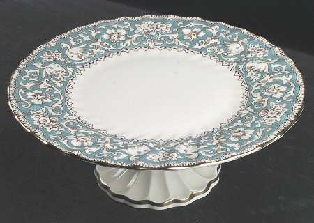 Ellesmere (Turquoise, Gold Trim) 10" Diameter Pedestal Cake Stand