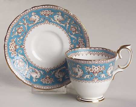 Ellesmere (Turquoise, Gold Trim) Footed Demitasse Cup & Saucer Set