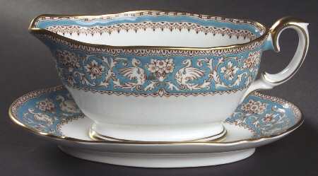 Ellesmere (Turquoise, Gold Trim) Gravy Boat & Underplate