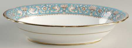 Ellesmere (Turquoise, Gold Trim) 10" Oval Vegetable Bowl