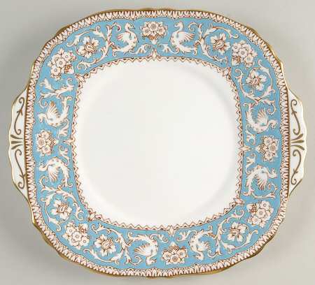 Ellesmere (Turquoise, Gold Trim) Handled Cake/Pastry Plate