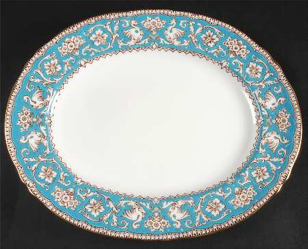 Ellesmere (Turquoise, Gold Trim) 11" Oval Serving Platter