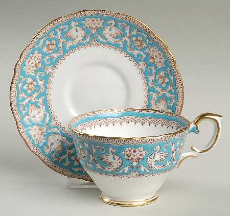 Ellesmere (Turquoise, Gold Trim) Footed Cup & Saucer Set