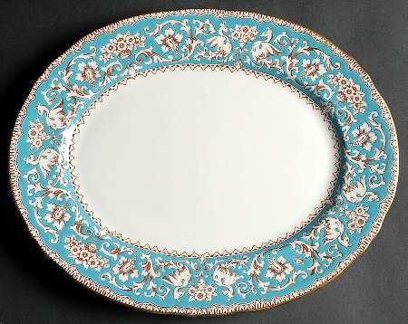Ellesmere (Turquoise, Gold Trim) 13" Oval Serving Platter