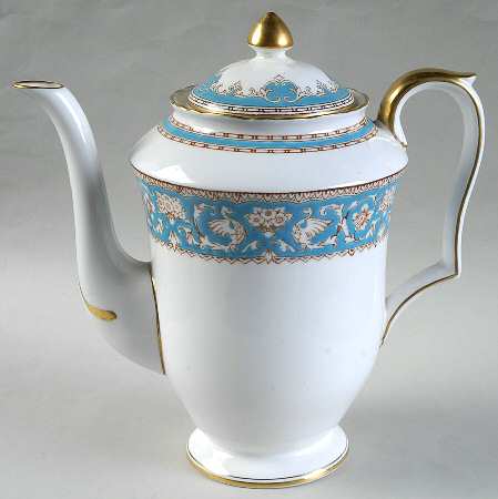 Ellesmere (Turquoise, Gold Trim) Coffee Pot & Lid