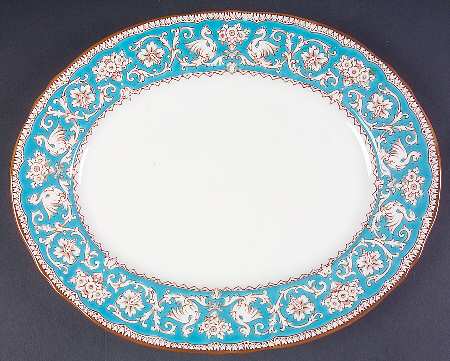 Ellesmere Turquoise and Beige (Tan Trim) 11" Oval Serving Platter