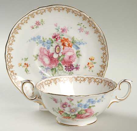 England's Bouquet Footed Cream Soup Bowl & Saucer Set