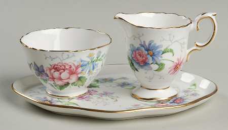 England's Glory (Scalloped) Mini Creamer & Open Sugar with Tray