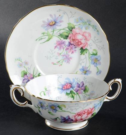 England's Glory (Scalloped) Footed Cream Soup Bowl & Saucer Set
