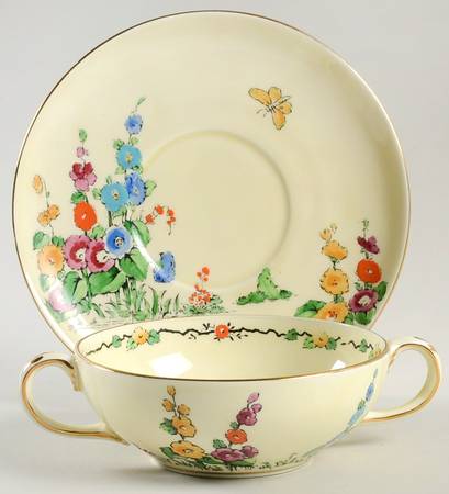 Hollyhock Flat Cream Soup Bowl & Saucer Set
