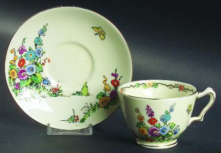 Hollyhock Footed Cup & Saucer Set