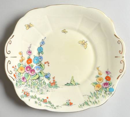 Hollyhock Square Handled Cake Plate