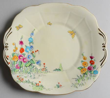 Hollyhock Square Handled Cake Plate