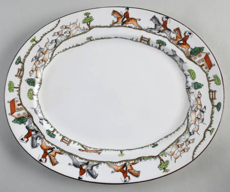 Hunting Scene 13" Oval Serving Platter