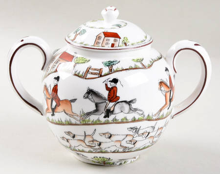 Hunting Scene Sugar Bowl & Lid