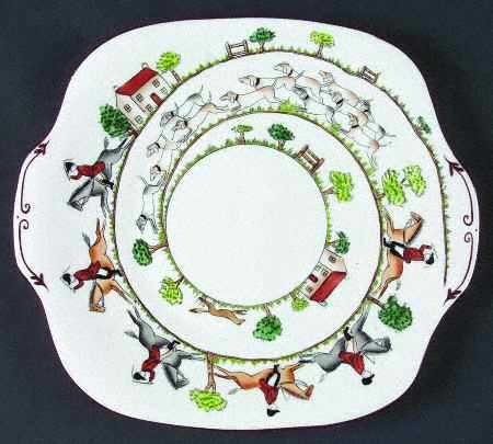 Hunting Scene Square Handled Cake Plate