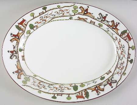 Hunting Scene 15" Oval Serving Platter
