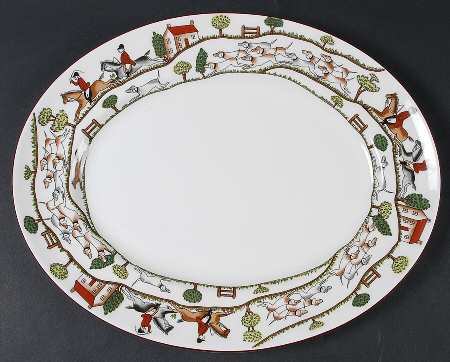 Hunting Scene 13" Oval Serving Platter