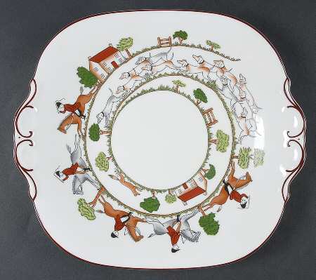 Hunting Scene Square Handled Cake Plate