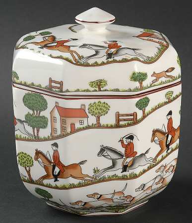 Hunting Scene 4" Octagonal Jar & Lid