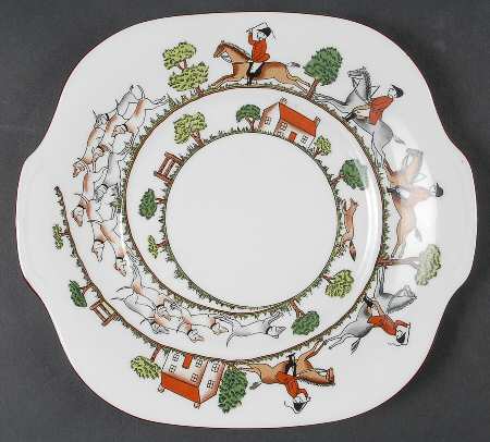 Hunting Scene Square Handled Cake Plate