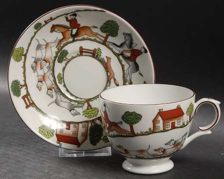 Hunting Scene Footed Cup & Saucer Set