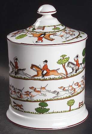 Hunting Scene Biscuit Barrel & Lid